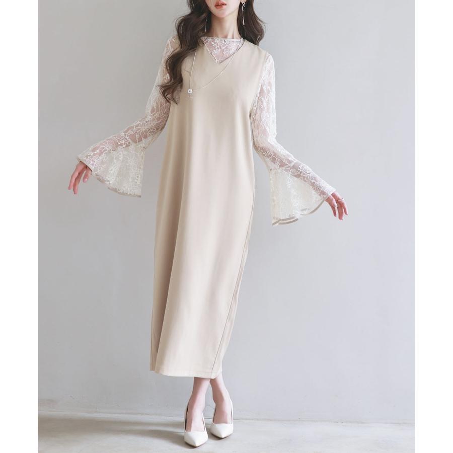 ワンピース ブラウス セットアップ 2点セット レディース レースブラウス ジャンパースカート ジャンスカ フレア袖 Vネックワンピース ミモレ丈 バ |  | 06