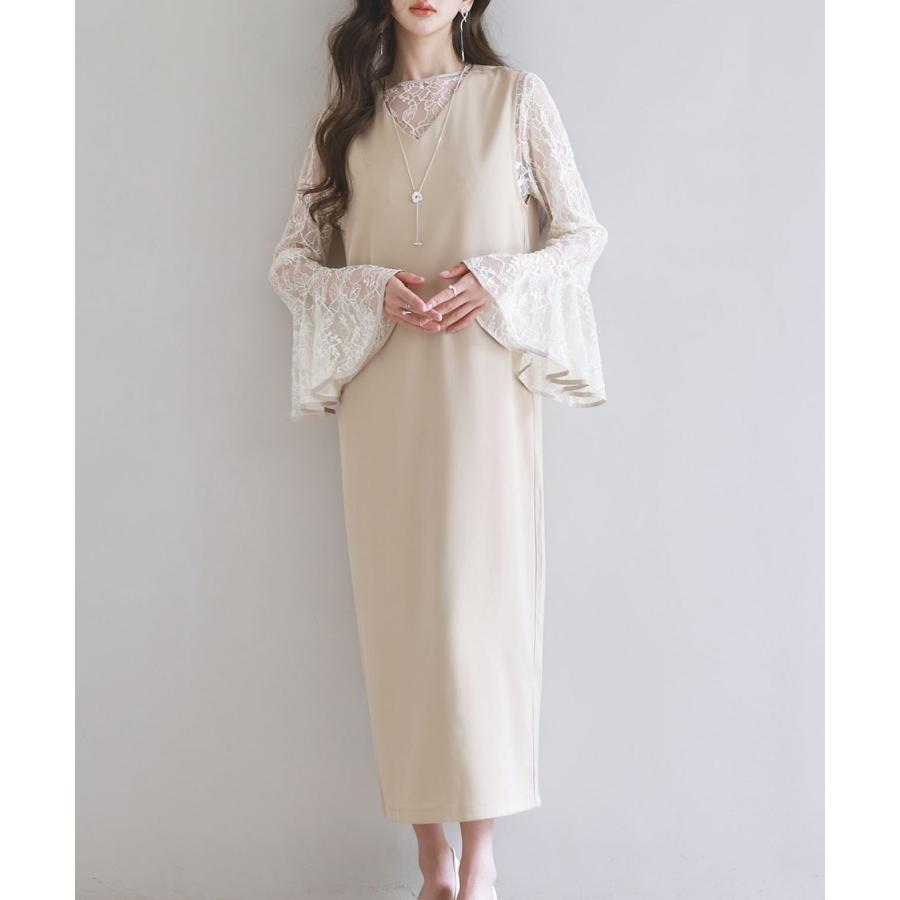 ワンピース ブラウス セットアップ 2点セット レディース レースブラウス ジャンパースカート ジャンスカ フレア袖 Vネックワンピース ミモレ丈 バ |  | 07