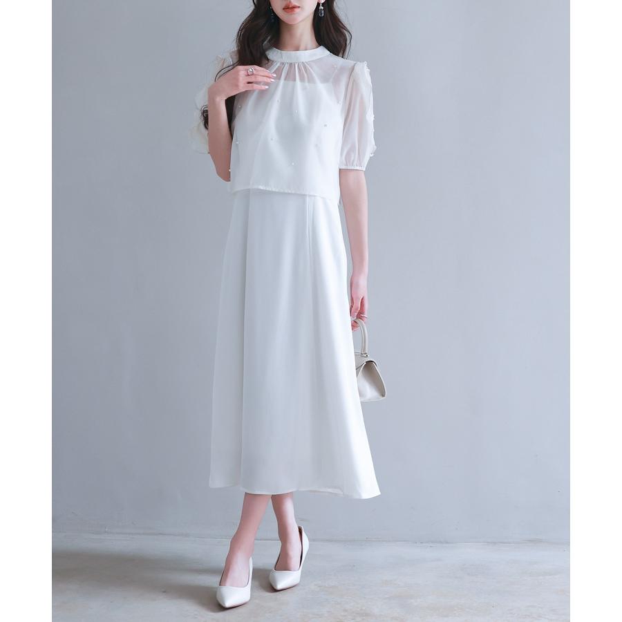 ワンピース レディース キャミワンピース ブラウス 2点セット 前後2way キャミワンピ サテン生地 オーガンジー素材 シアー ボウタイ リボン パ |  | 10