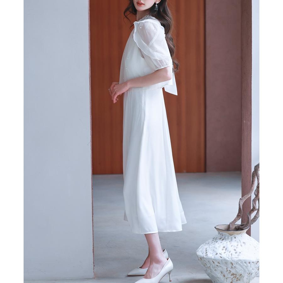 ワンピース レディース キャミワンピース ブラウス 2点セット 前後2way キャミワンピ サテン生地 オーガンジー素材 シアー ボウタイ リボン パ |  | 12