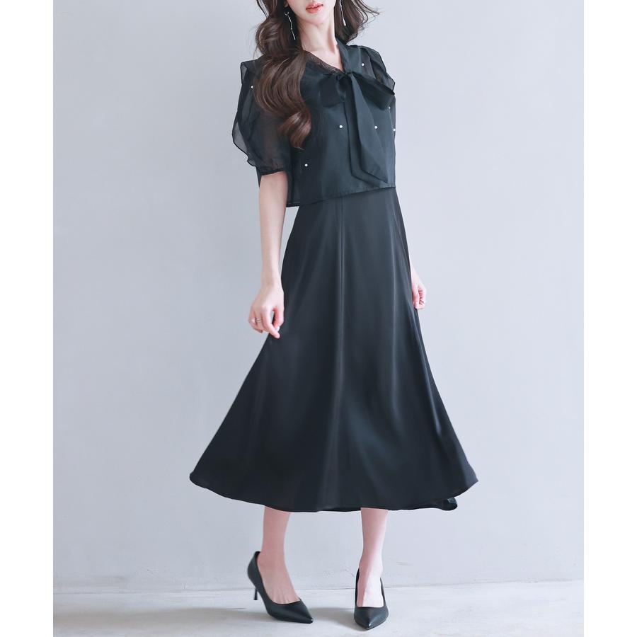 ワンピース レディース キャミワンピース ブラウス 2点セット 前後2way キャミワンピ サテン生地 オーガンジー素材 シアー ボウタイ リボン パ |  | 15