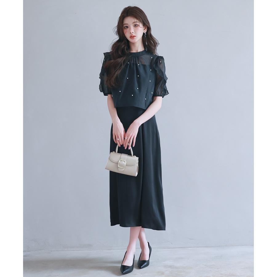 ワンピース レディース キャミワンピース ブラウス 2点セット 前後2way キャミワンピ サテン生地 オーガンジー素材 シアー ボウタイ リボン パ |  | 16