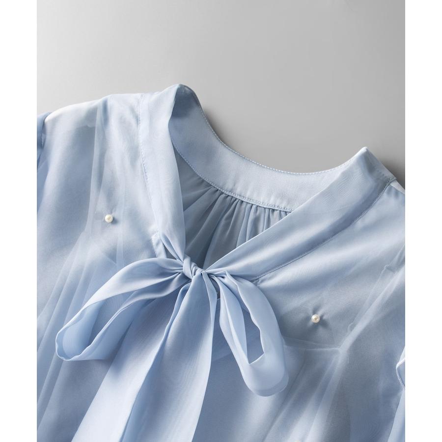 ワンピース レディース キャミワンピース ブラウス 2点セット 前後2way キャミワンピ サテン生地 オーガンジー素材 シアー ボウタイ リボン パ |  | 17