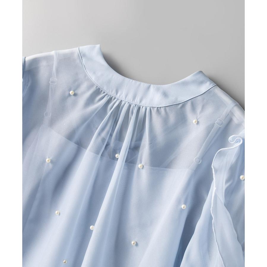 ワンピース レディース キャミワンピース ブラウス 2点セット 前後2way キャミワンピ サテン生地 オーガンジー素材 シアー ボウタイ リボン パ |  | 18