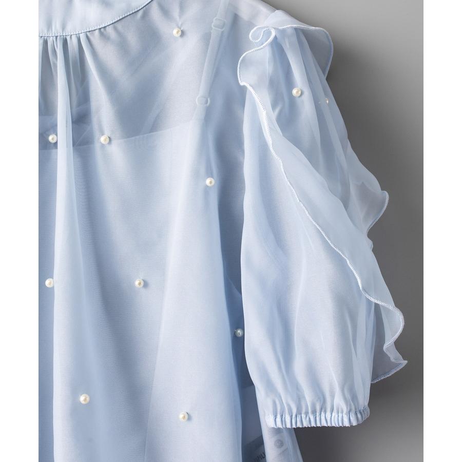 ワンピース レディース キャミワンピース ブラウス 2点セット 前後2way キャミワンピ サテン生地 オーガンジー素材 シアー ボウタイ リボン パ |  | 20