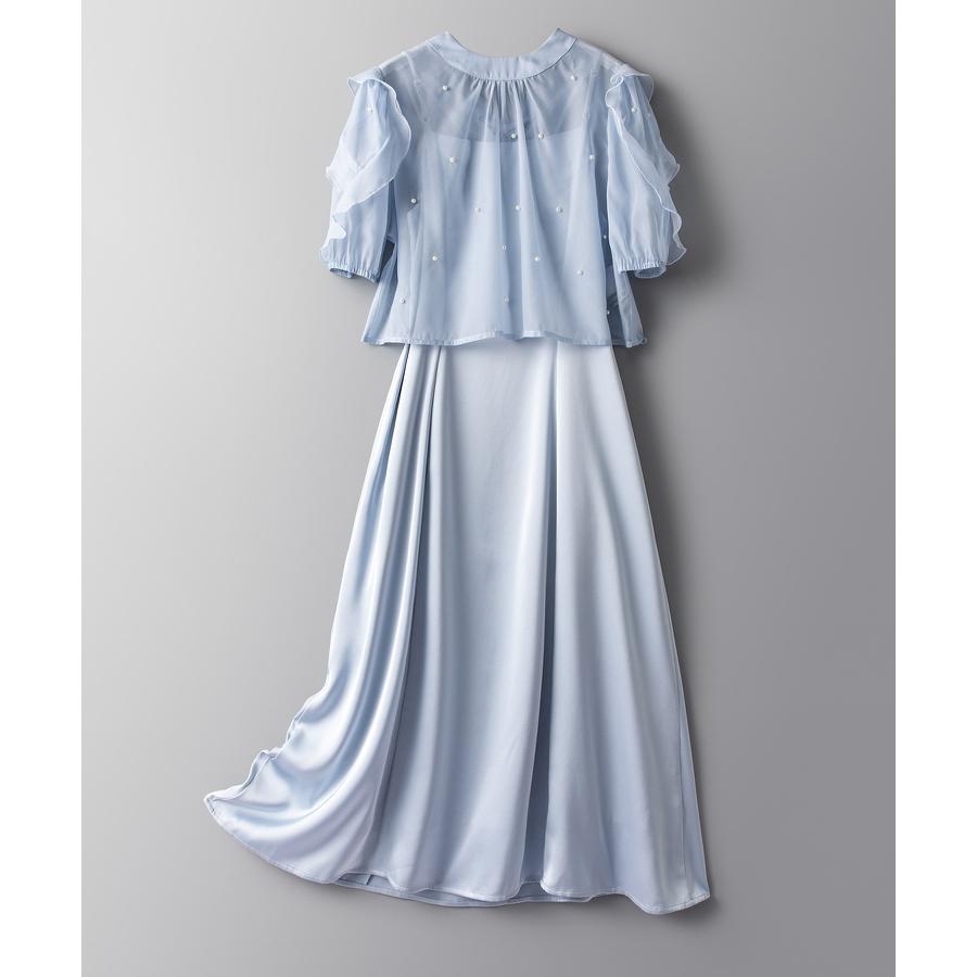 ワンピース レディース キャミワンピース ブラウス 2点セット 前後2way キャミワンピ サテン生地 オーガンジー素材 シアー ボウタイ リボン パ |  | 03