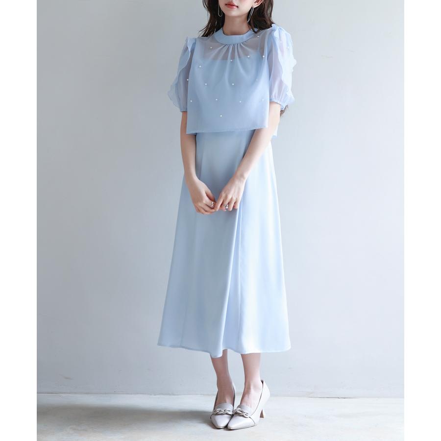 ワンピース レディース キャミワンピース ブラウス 2点セット 前後2way キャミワンピ サテン生地 オーガンジー素材 シアー ボウタイ リボン パ |  | 04