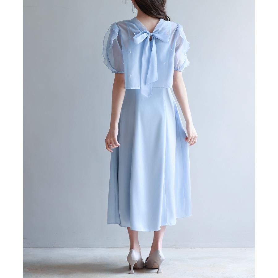 ワンピース レディース キャミワンピース ブラウス 2点セット 前後2way キャミワンピ サテン生地 オーガンジー素材 シアー ボウタイ リボン パ |  | 07