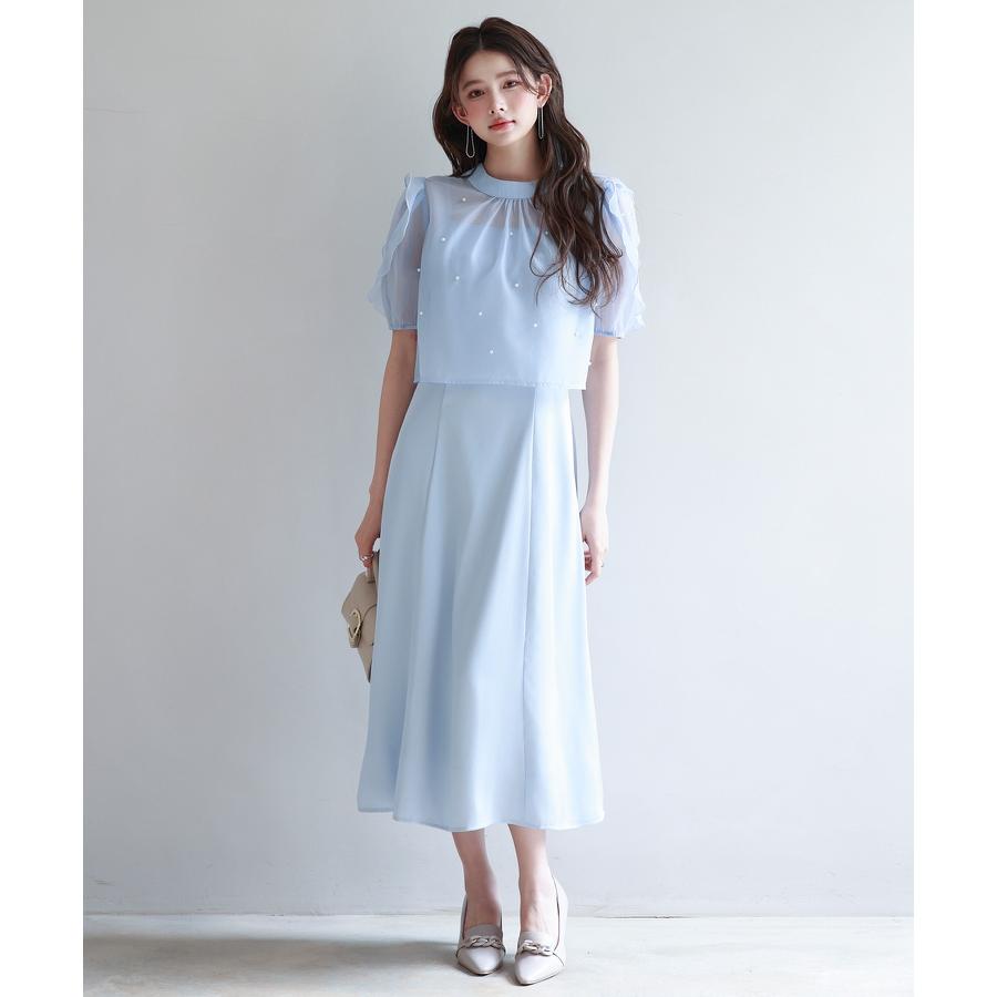 ワンピース レディース キャミワンピース ブラウス 2点セット 前後2way キャミワンピ サテン生地 オーガンジー素材 シアー ボウタイ リボン パ |  | 08