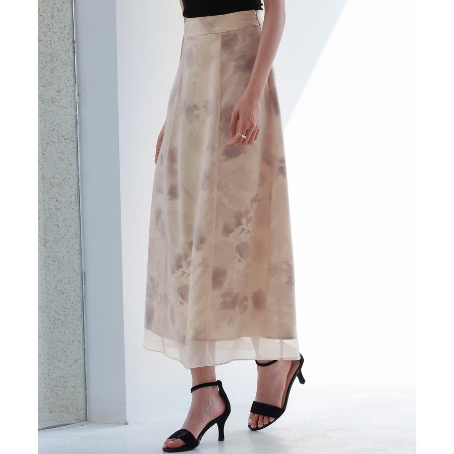 スカート レディース ボトムス ハイウエストスカート ミモレ丈 ハイウエスト ソフトオーガンジー 透け感 シアー感 サテンプリント 裏地付き バックゴ |  | 11