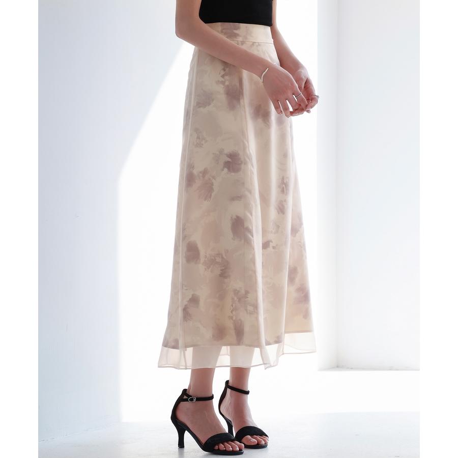 スカート レディース ボトムス ハイウエストスカート ミモレ丈 ハイウエスト ソフトオーガンジー 透け感 シアー感 サテンプリント 裏地付き バックゴ |  | 12