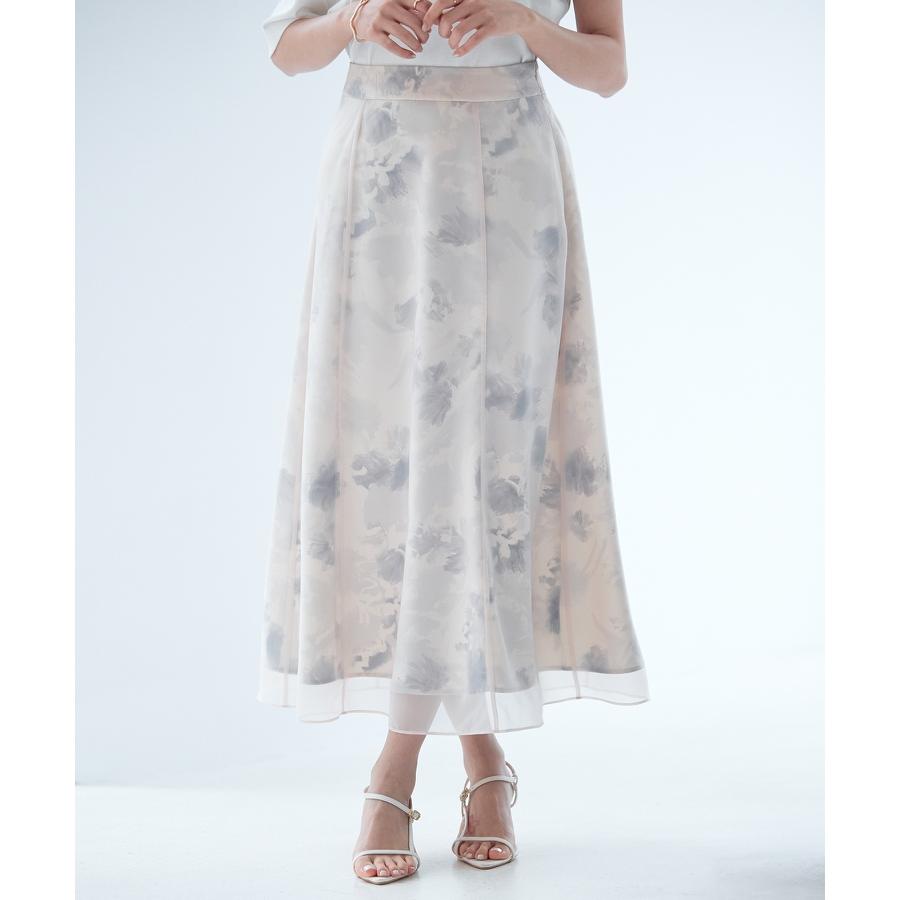 スカート レディース ボトムス ハイウエストスカート ミモレ丈 ハイウエスト ソフトオーガンジー 透け感 シアー感 サテンプリント 裏地付き バックゴ |  | 13