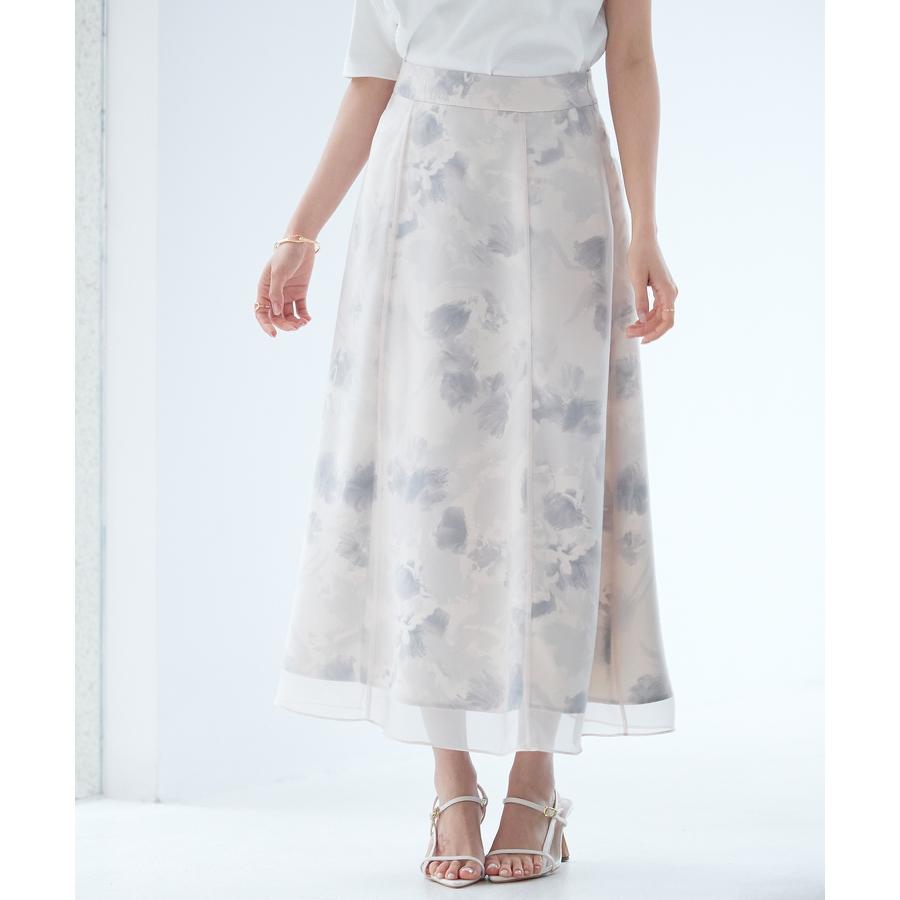 スカート レディース ボトムス ハイウエストスカート ミモレ丈 ハイウエスト ソフトオーガンジー 透け感 シアー感 サテンプリント 裏地付き バックゴ |  | 14