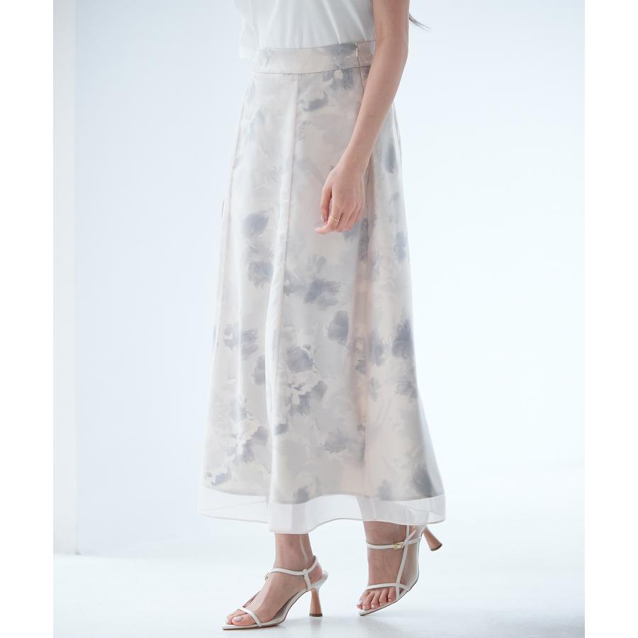 スカート レディース ボトムス ハイウエストスカート ミモレ丈 ハイウエスト ソフトオーガンジー 透け感 シアー感 サテンプリント 裏地付き バックゴ |  | 15