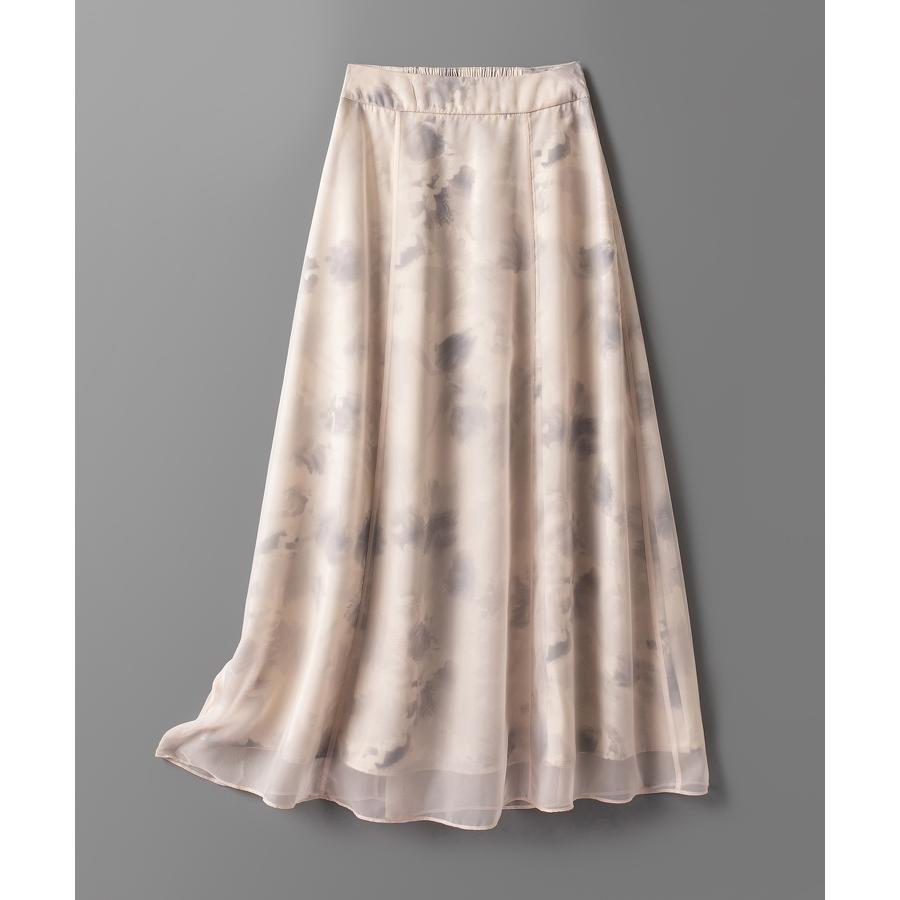 スカート レディース ボトムス ハイウエストスカート ミモレ丈 ハイウエスト ソフトオーガンジー 透け感 シアー感 サテンプリント 裏地付き バックゴ |  | 02