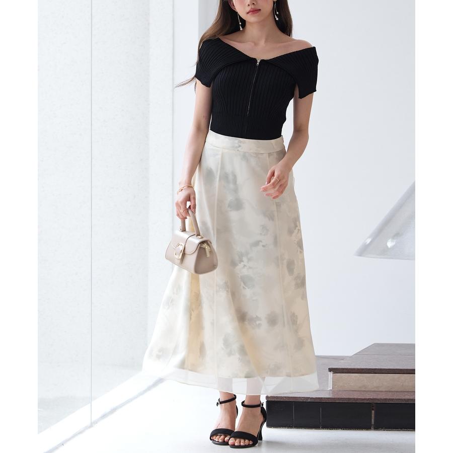 スカート レディース ボトムス ハイウエストスカート ミモレ丈 ハイウエスト ソフトオーガンジー 透け感 シアー感 サテンプリント 裏地付き バックゴ |  | 07