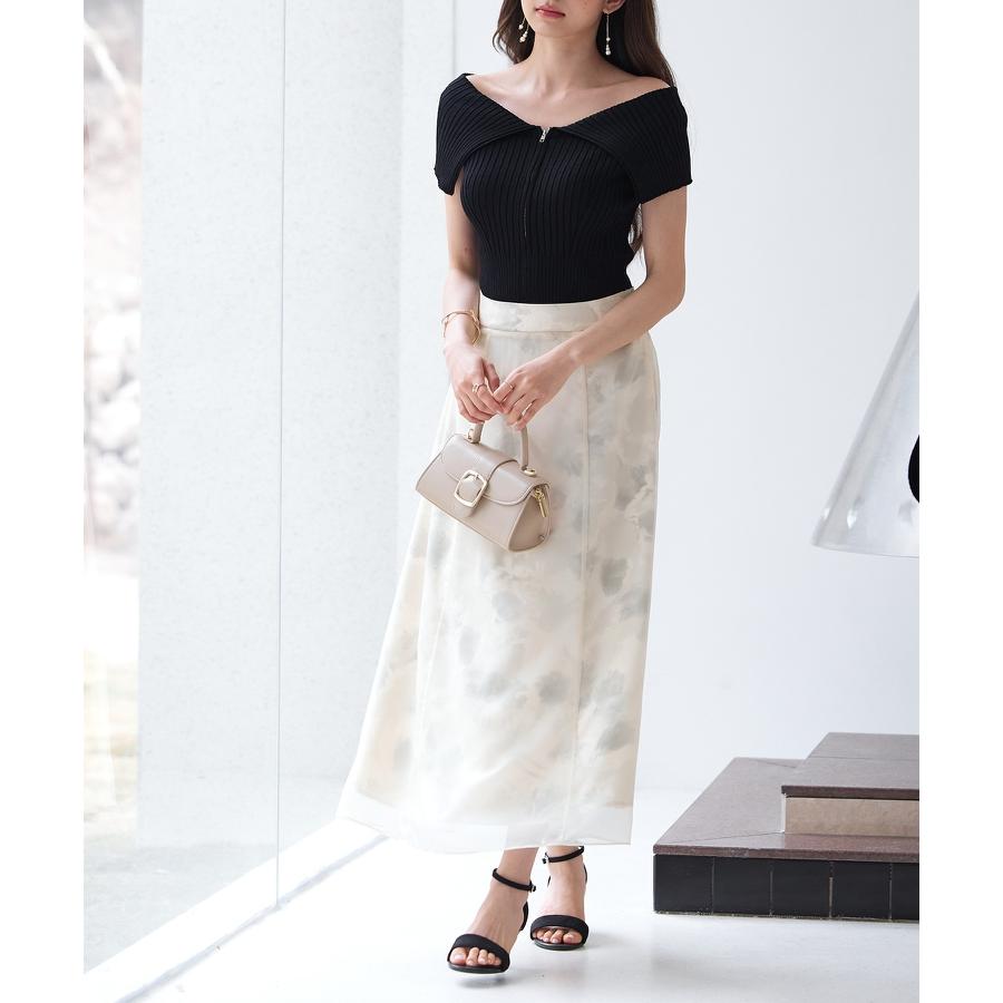 スカート レディース ボトムス ハイウエストスカート ミモレ丈 ハイウエスト ソフトオーガンジー 透け感 シアー感 サテンプリント 裏地付き バックゴ |  | 08