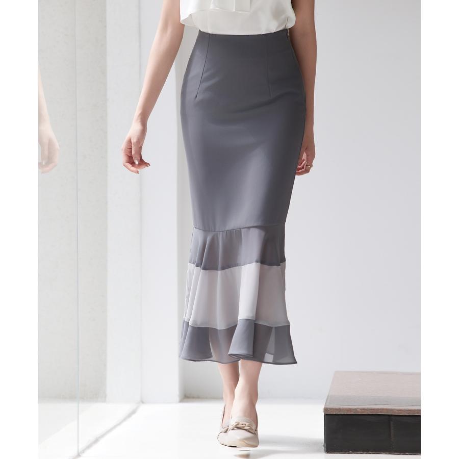 スカート レディース ボトムス ハイウエスト ロング丈 マーメイドシルエット タイトシルエット フィット感 裾配色 シフォン素材 透け感 シアー感 バ |  | 10