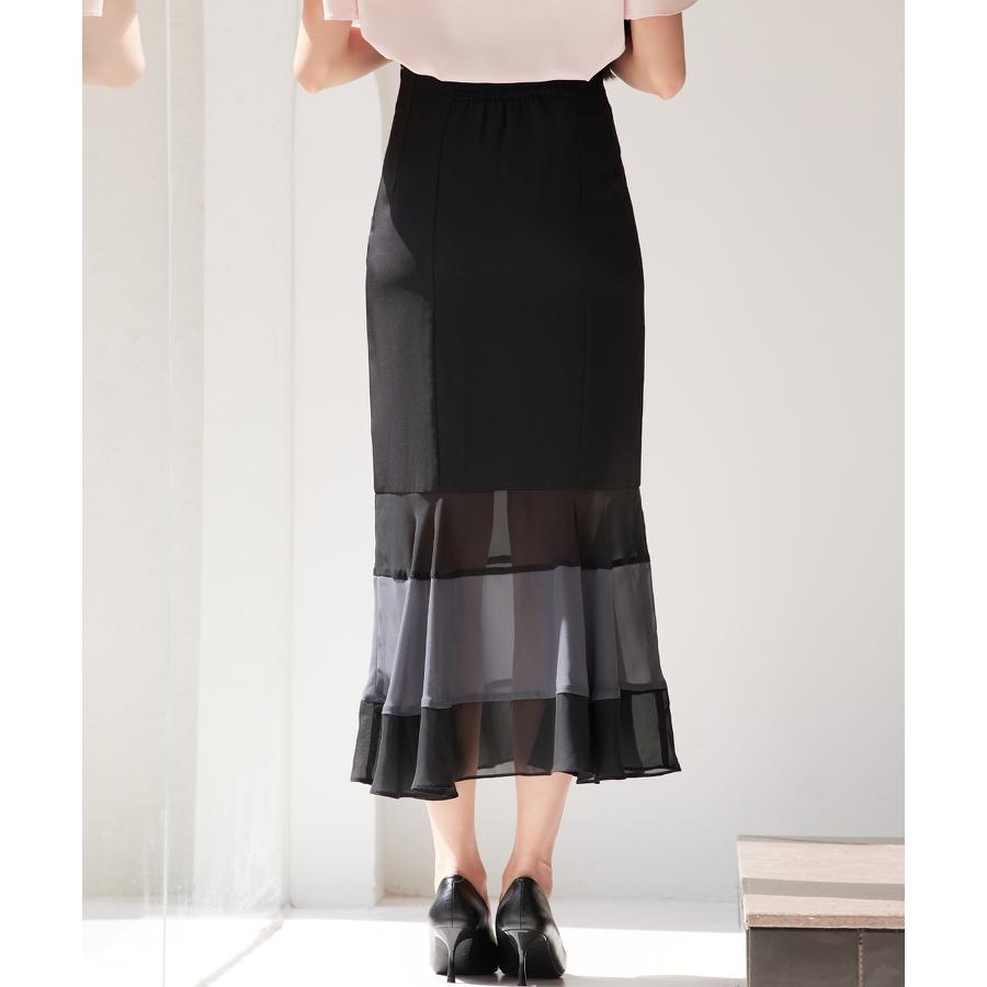スカート レディース ボトムス ハイウエスト ロング丈 マーメイドシルエット タイトシルエット フィット感 裾配色 シフォン素材 透け感 シアー感 バ |  | 16