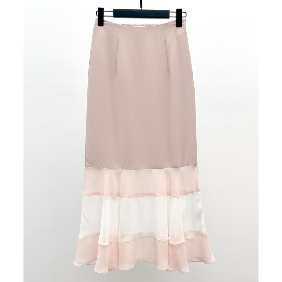 スカート レディース ボトムス ハイウエスト ロング丈 マーメイドシルエット タイトシルエット フィット感 裾配色 シフォン素材 透け感 シアー感 バ |  | 02