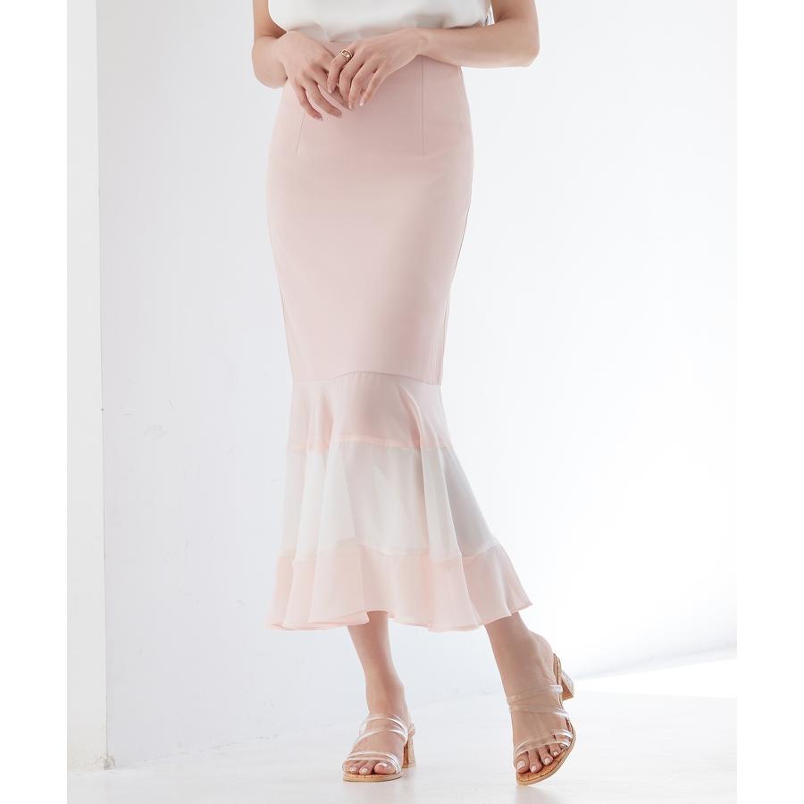 スカート レディース ボトムス ハイウエスト ロング丈 マーメイドシルエット タイトシルエット フィット感 裾配色 シフォン素材 透け感 シアー感 バ |  | 06