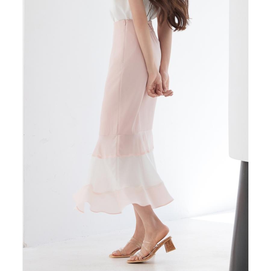 スカート レディース ボトムス ハイウエスト ロング丈 マーメイドシルエット タイトシルエット フィット感 裾配色 シフォン素材 透け感 シアー感 バ |  | 07