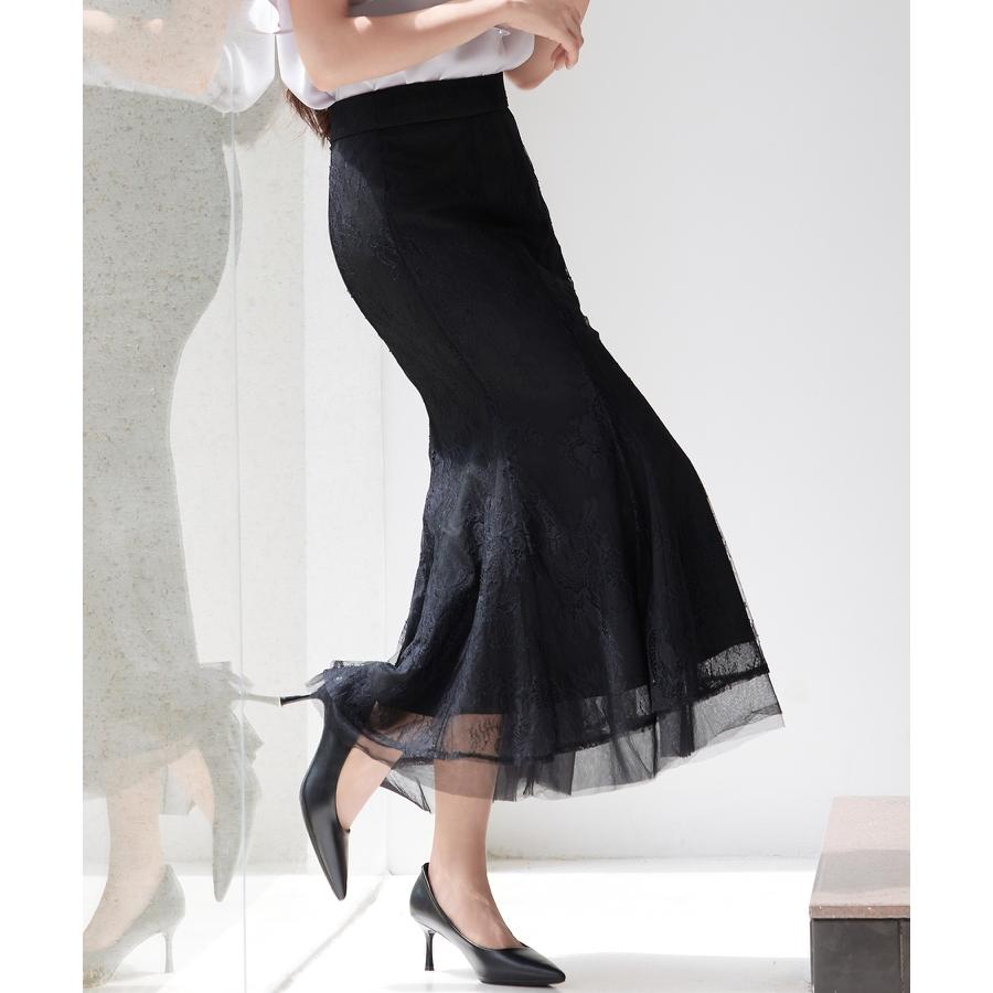 スカート レディース ボトムス ハイウエスト ロングスカート ロング丈 マーメイド裾 総レース 裏地付き 裾チュールドッキング バックゴム 透け感 フ |  | 16