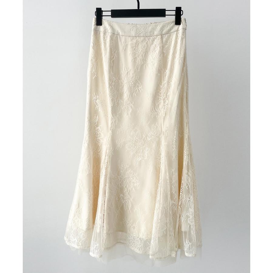 スカート レディース ボトムス ハイウエスト ロングスカート ロング丈 マーメイド裾 総レース 裏地付き 裾チュールドッキング バックゴム 透け感 フ |  | 02