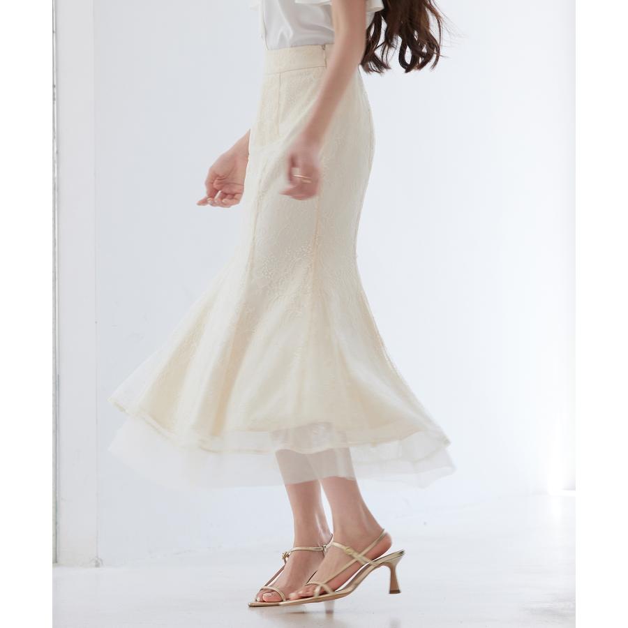 スカート レディース ボトムス ハイウエスト ロングスカート ロング丈 マーメイド裾 総レース 裏地付き 裾チュールドッキング バックゴム 透け感 フ |  | 08
