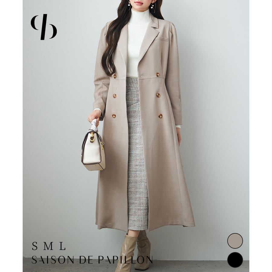 コート アウター レディース トレンチコート ロングコート ダブルブレスト テーラードカラー 共ベルト付き パワーショルダー タック入り 裏地付き バ | 