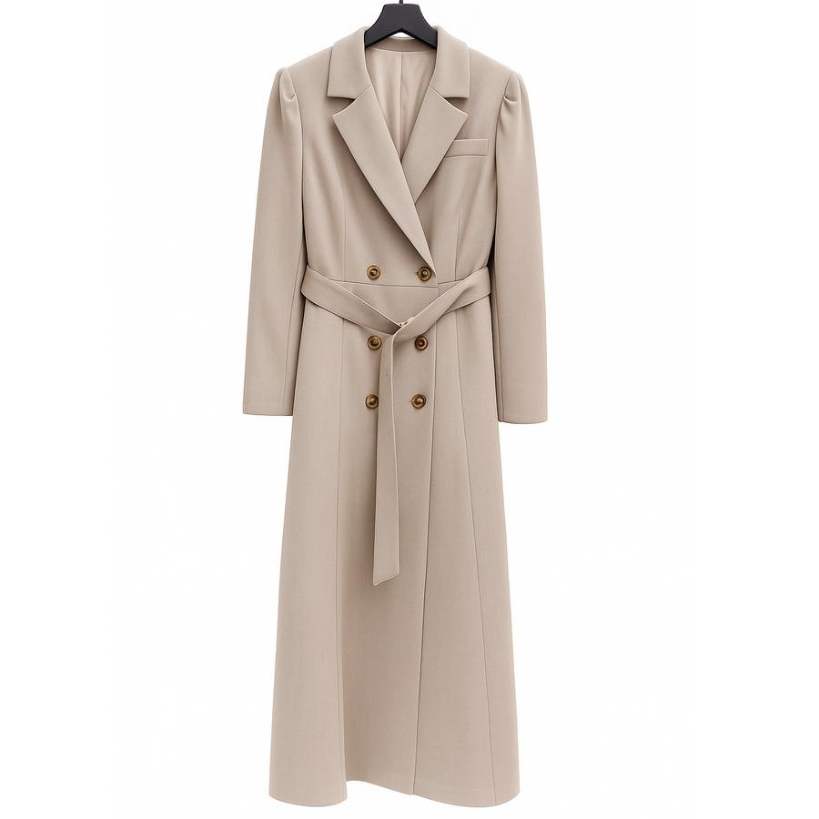 コート アウター レディース トレンチコート ロングコート ダブルブレスト テーラードカラー 共ベルト付き パワーショルダー タック入り 裏地付き バ |  | 02