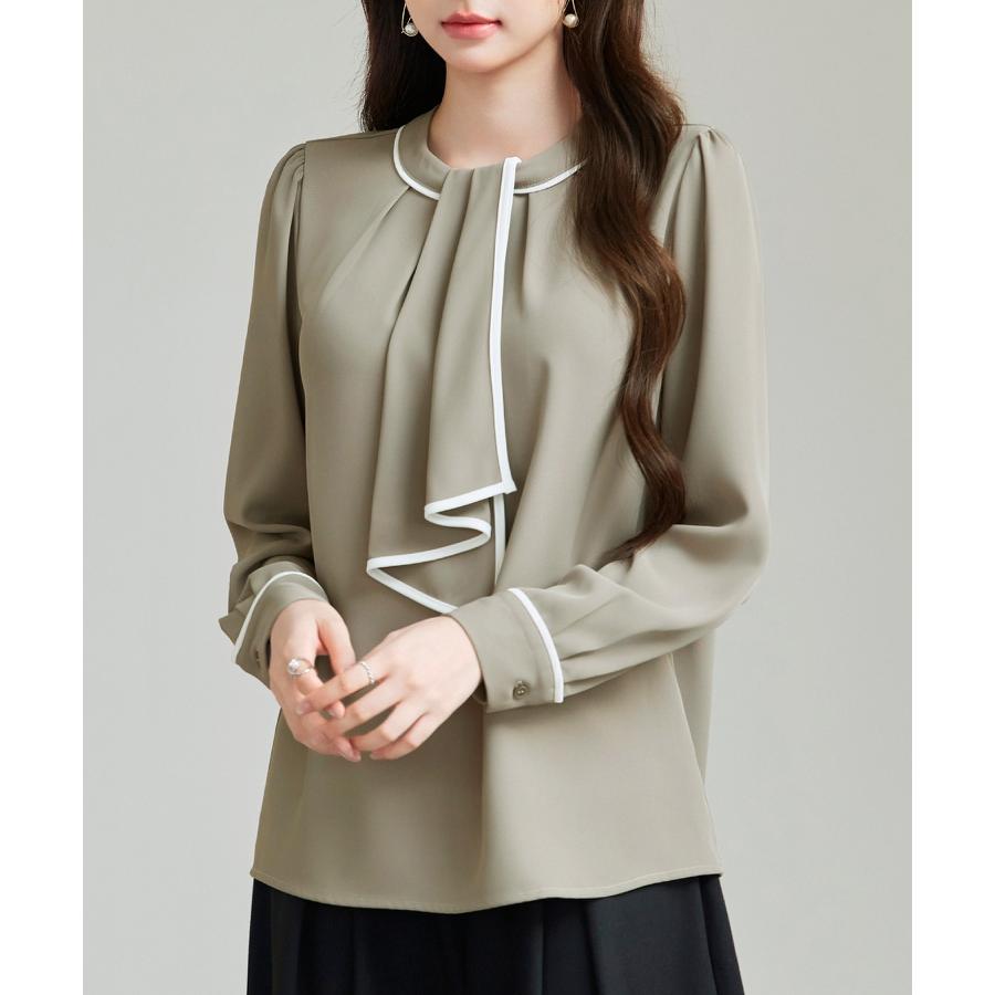 ブラウス レディース トップス プルオーバー フロントタックブラウス ボウタイブラウス 2way モックネック クルーネック 長袖 オフィスカジュアル |  | 10