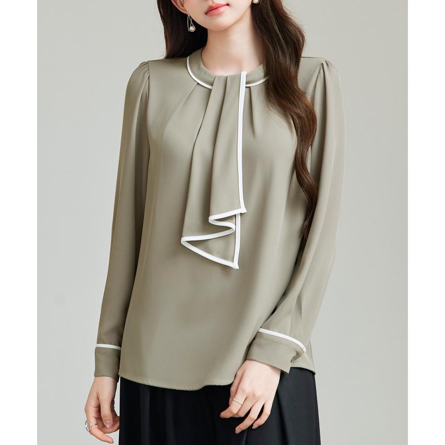 ブラウス レディース トップス プルオーバー フロントタックブラウス ボウタイブラウス 2way モックネック クルーネック 長袖 オフィスカジュアル |  | 11