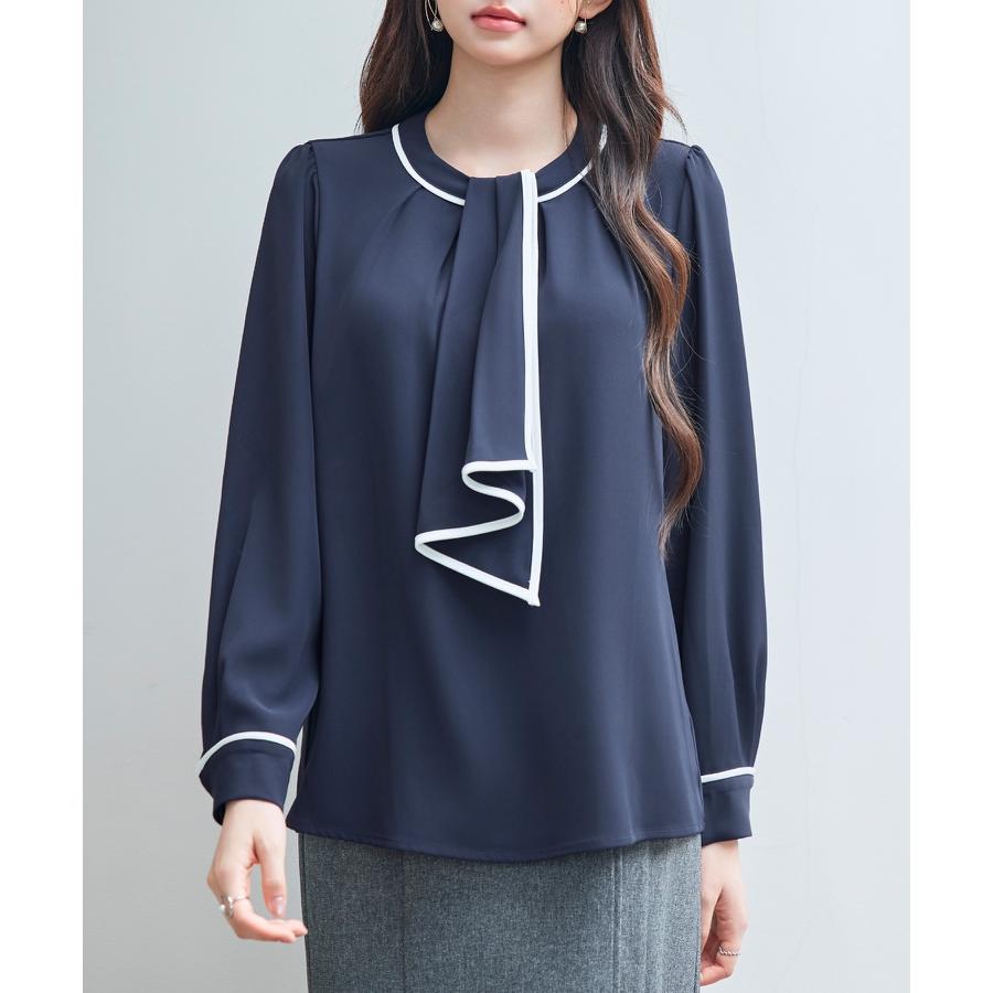 ブラウス レディース トップス プルオーバー フロントタックブラウス ボウタイブラウス 2way モックネック クルーネック 長袖 オフィスカジュアル |  | 13