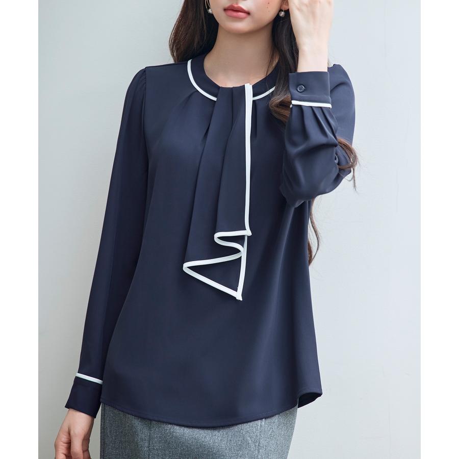 ブラウス レディース トップス プルオーバー フロントタックブラウス ボウタイブラウス 2way モックネック クルーネック 長袖 オフィスカジュアル |  | 14