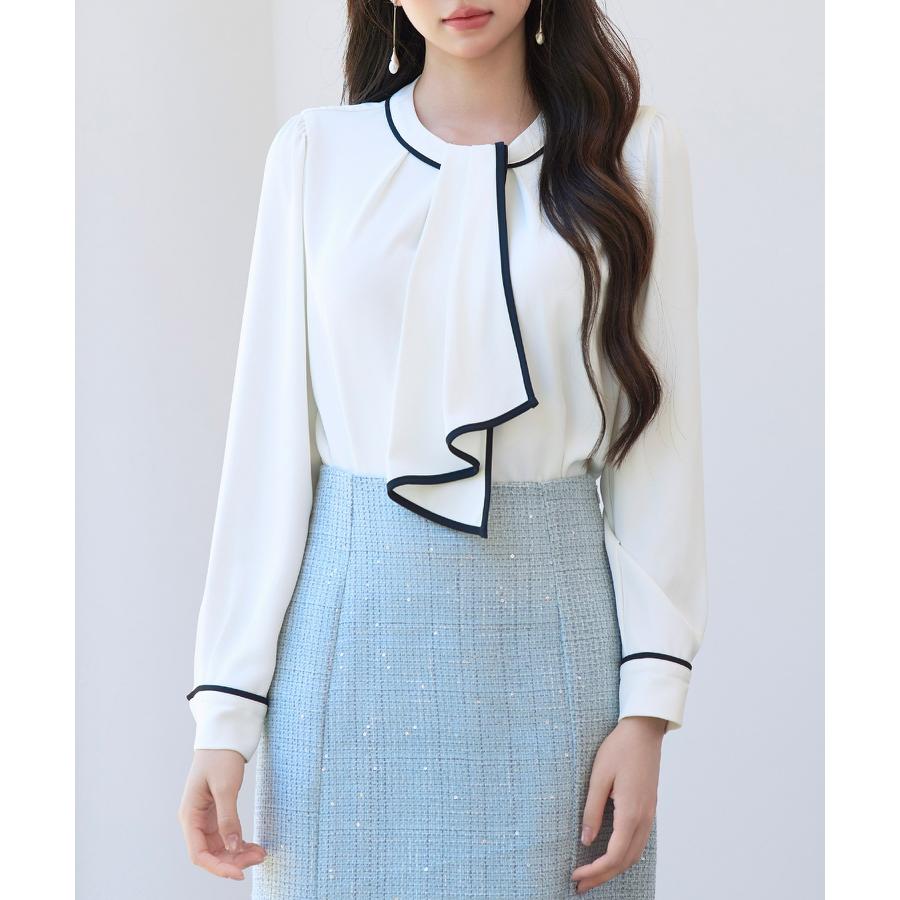 ブラウス レディース トップス プルオーバー フロントタックブラウス ボウタイブラウス 2way モックネック クルーネック 長袖 オフィスカジュアル |  | 09