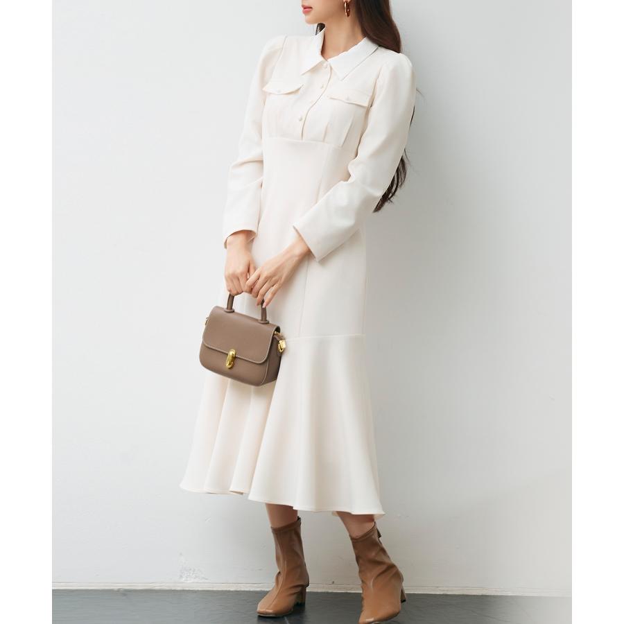 ワンピース ロングワンピース レディース マーメイドシルエット 襟付き ウエスト切り替え ハイウエスト ドッキング ゴムシャーリング フラップ飾り パ |  | 10