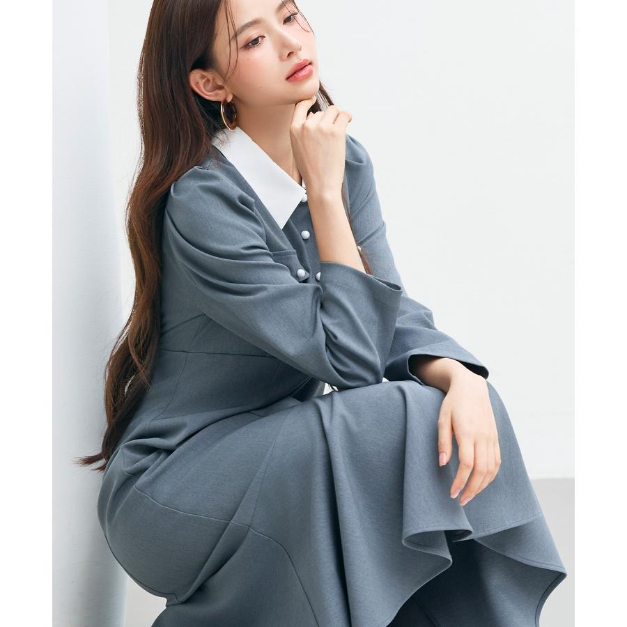 ワンピース ロングワンピース レディース マーメイドシルエット 襟付き ウエスト切り替え ハイウエスト ドッキング ゴムシャーリング フラップ飾り パ |  | 13