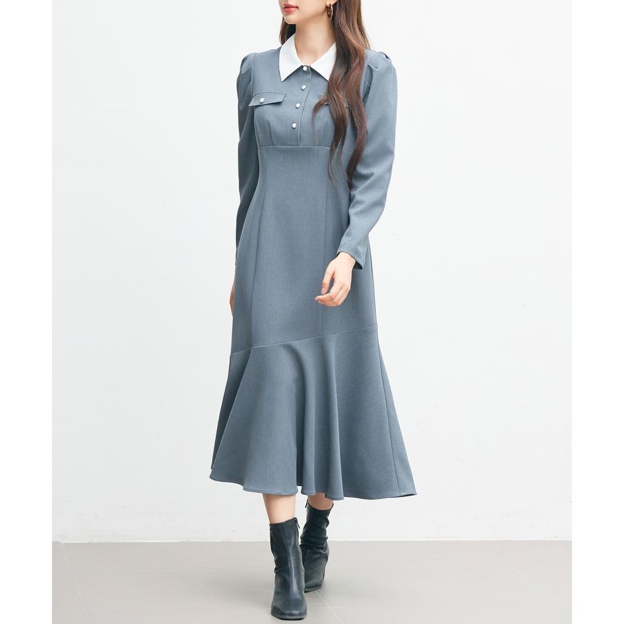 ワンピース ロングワンピース レディース マーメイドシルエット 襟付き ウエスト切り替え ハイウエスト ドッキング ゴムシャーリング フラップ飾り パ |  | 15