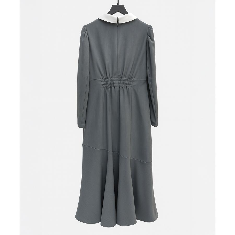 ワンピース ロングワンピース レディース マーメイドシルエット 襟付き ウエスト切り替え ハイウエスト ドッキング ゴムシャーリング フラップ飾り パ |  | 03