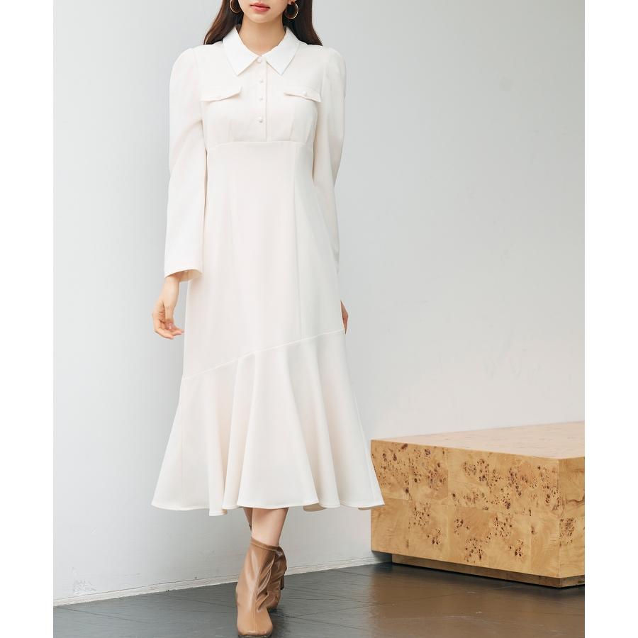 ワンピース ロングワンピース レディース マーメイドシルエット 襟付き ウエスト切り替え ハイウエスト ドッキング ゴムシャーリング フラップ飾り パ |  | 04