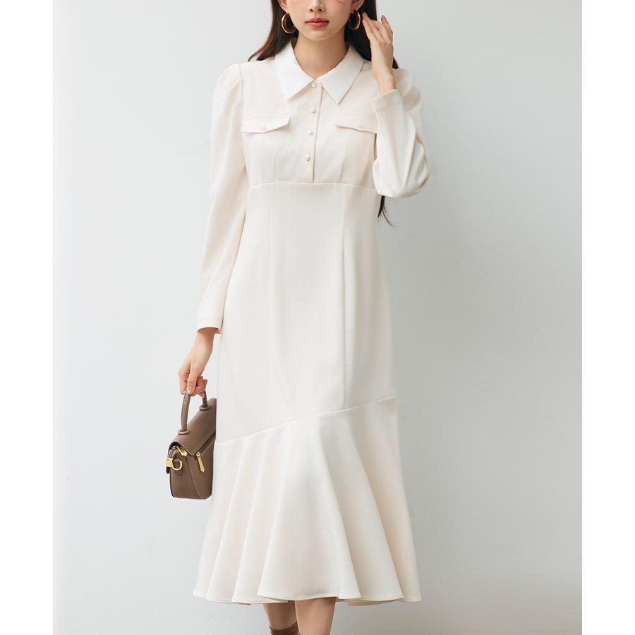 ワンピース ロングワンピース レディース マーメイドシルエット 襟付き ウエスト切り替え ハイウエスト ドッキング ゴムシャーリング フラップ飾り パ |  | 05