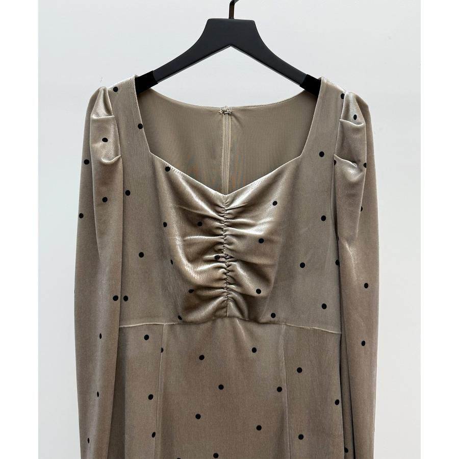 ワンピース ロングワンピース レディース ゆったり 長袖 ベロア素材 ドットプリント ボリュームスリーブ バックゴム 胸元シャーリング パワーショルダ |  | 17