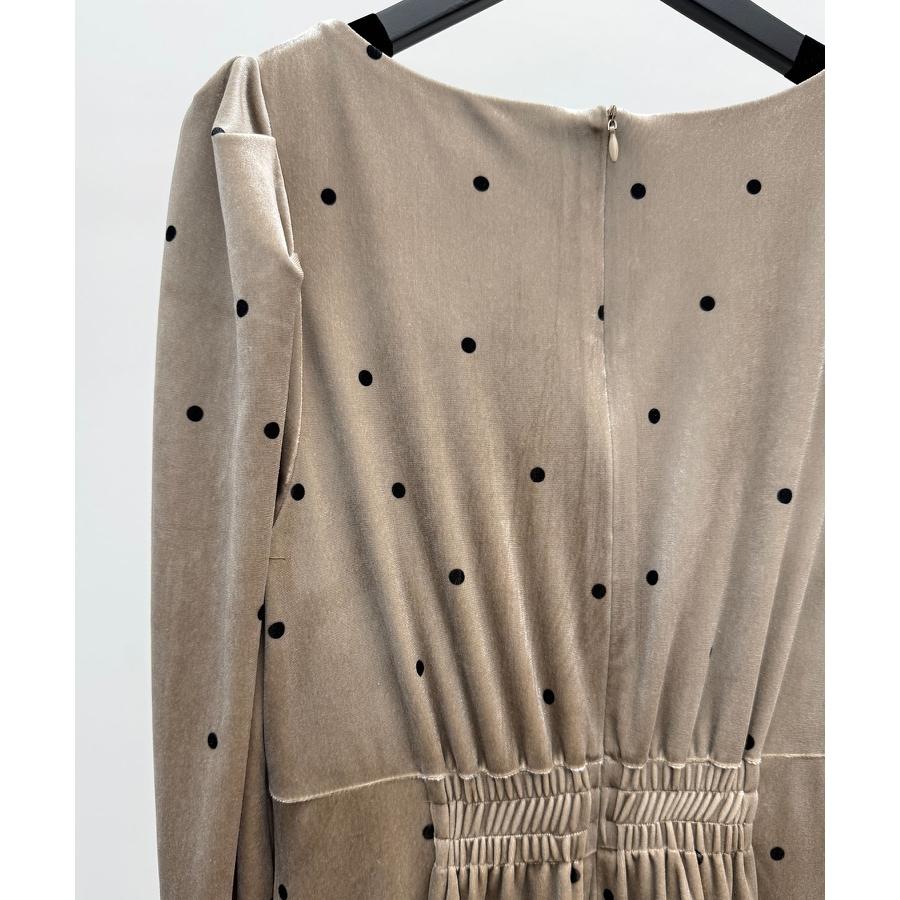 ワンピース ロングワンピース レディース ゆったり 長袖 ベロア素材 ドットプリント ボリュームスリーブ バックゴム 胸元シャーリング パワーショルダ |  | 19