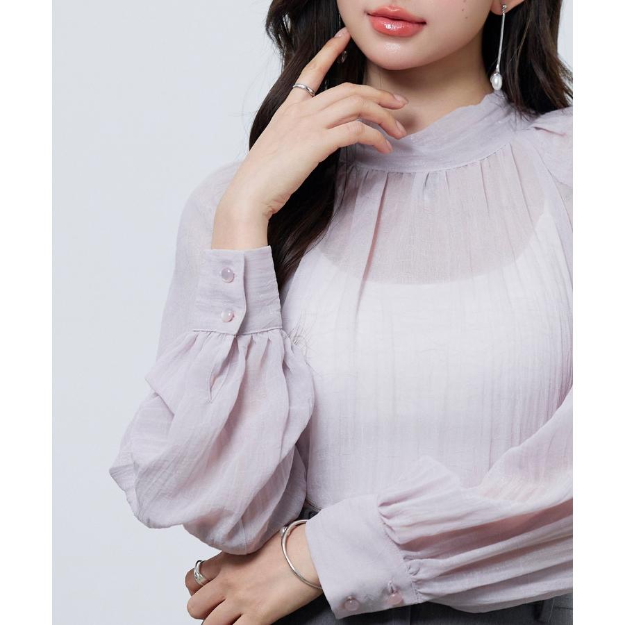 ブラウス レディース トップス シアー素材 シアー加工シフォン生地 透け感 肌見せ レイヤード カップ付きインナー ロング丈 2way ボウタイ ラグ |  | 13