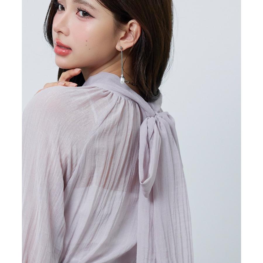 ブラウス レディース トップス シアー素材 シアー加工シフォン生地 透け感 肌見せ レイヤード カップ付きインナー ロング丈 2way ボウタイ ラグ |  | 14