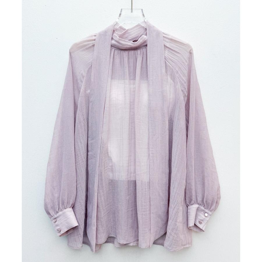 ブラウス レディース トップス シアー素材 シアー加工シフォン生地 透け感 肌見せ レイヤード カップ付きインナー ロング丈 2way ボウタイ ラグ |  | 15