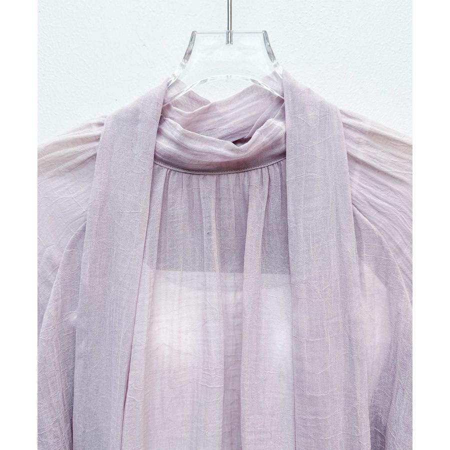 ブラウス レディース トップス シアー素材 シアー加工シフォン生地 透け感 肌見せ レイヤード カップ付きインナー ロング丈 2way ボウタイ ラグ |  | 16