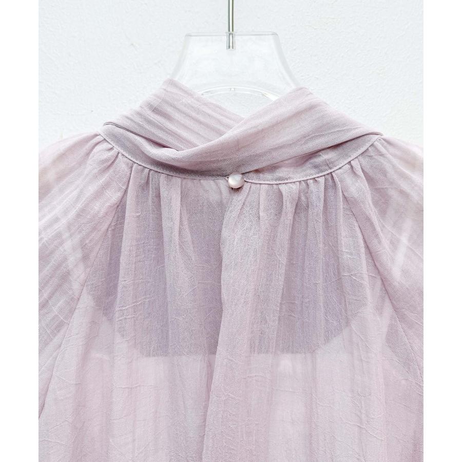 ブラウス レディース トップス シアー素材 シアー加工シフォン生地 透け感 肌見せ レイヤード カップ付きインナー ロング丈 2way ボウタイ ラグ |  | 18