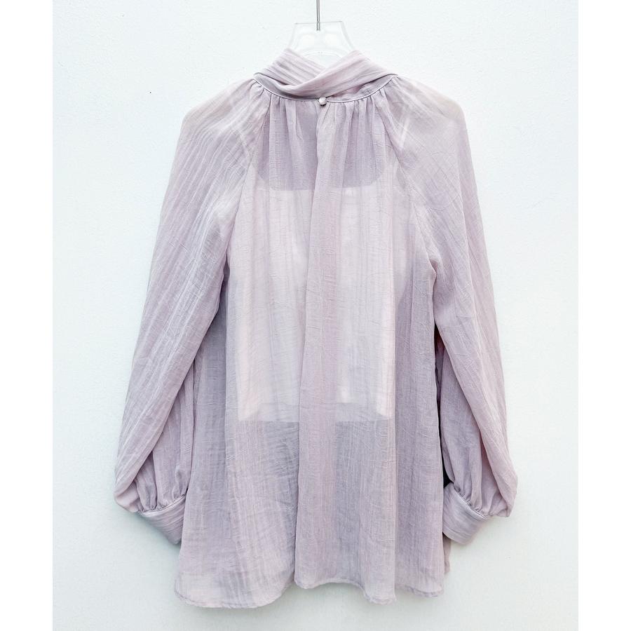 ブラウス レディース トップス シアー素材 シアー加工シフォン生地 透け感 肌見せ レイヤード カップ付きインナー ロング丈 2way ボウタイ ラグ |  | 03